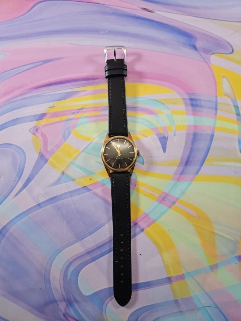 Tissot Seastar Black Face/Black Leather Band 35mm Mechanical Men's Watch Vintage
